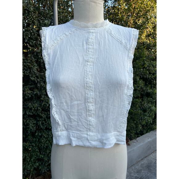 Self Esteem Cream Ivory Lace Boho Rayon Crepe Crop Tank Large - Picture 1 of 7